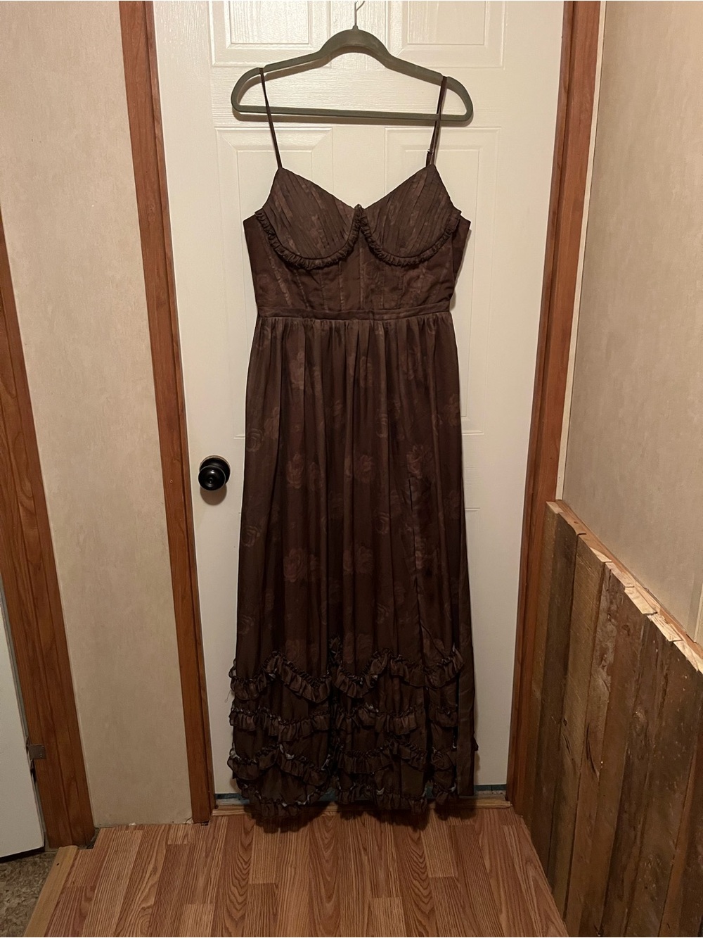 Brown Maxi Dress with Ruffle Hem